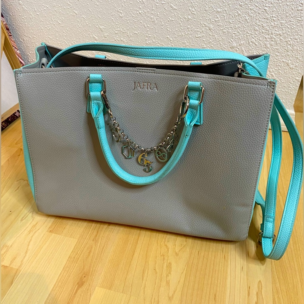 JAFRA 65th Anniversary Turquoise + Gray Tote: EUC